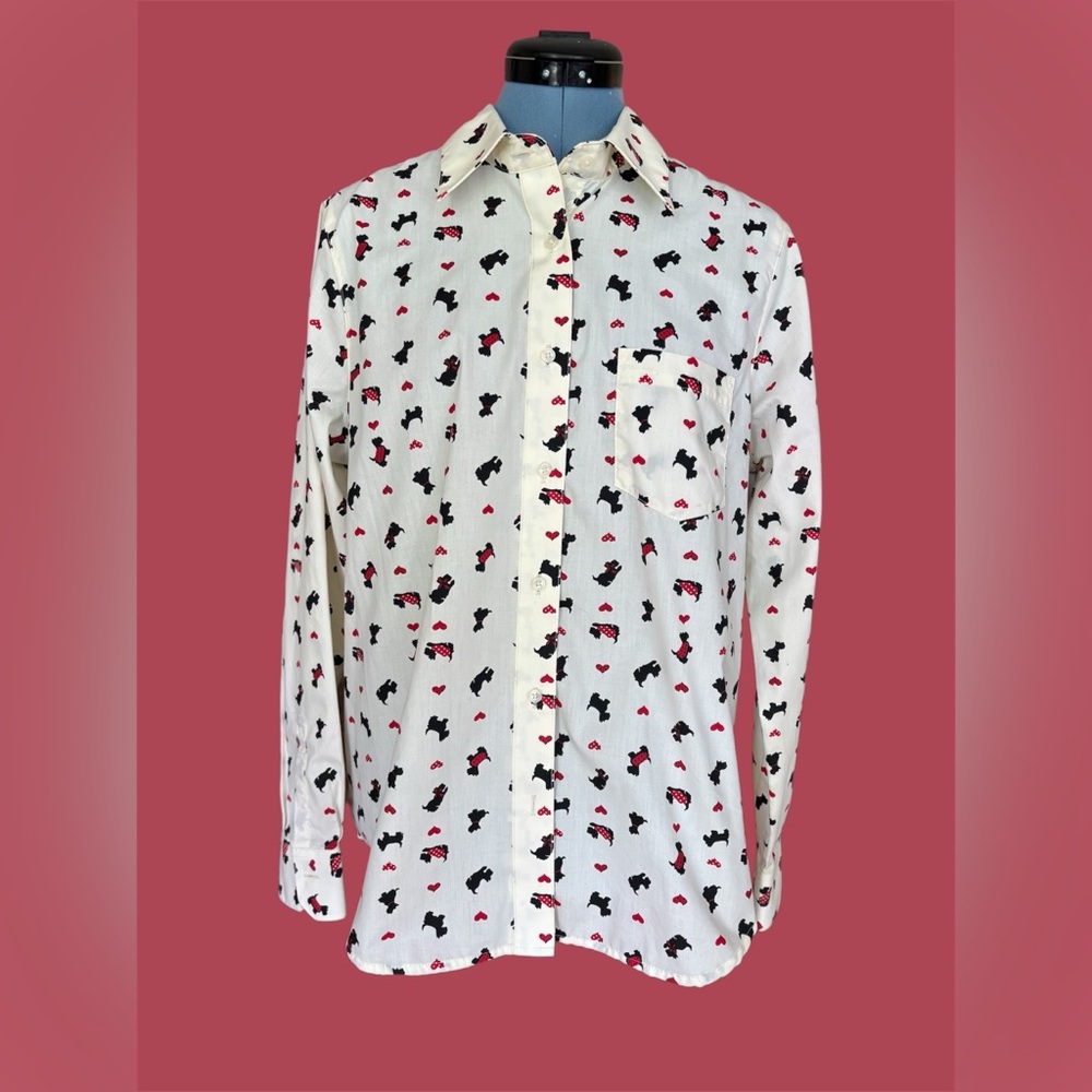 Blair casual Scottie dog printed log sleeved button down shirt size M